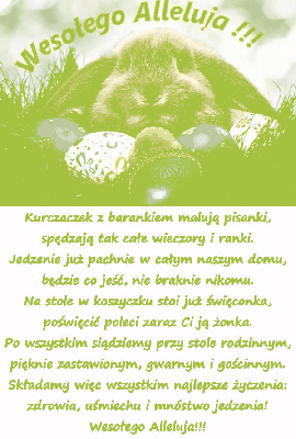 Zajączek z kurczakiem i życzeniami Wesołego Alleluja